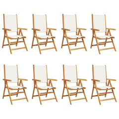 Reclining Folding Chairs Fabric and Solid Wood 8 pcs Cream