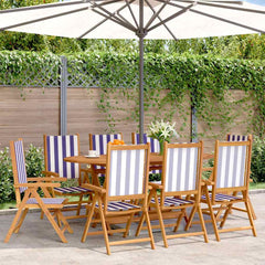 Reclining Folding Chairs Fabric and Solid Wood 8 pcs Blue and white