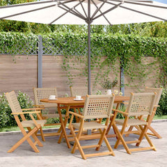 Folding Chairs Poly Rattan and Solid Wood Beige 6