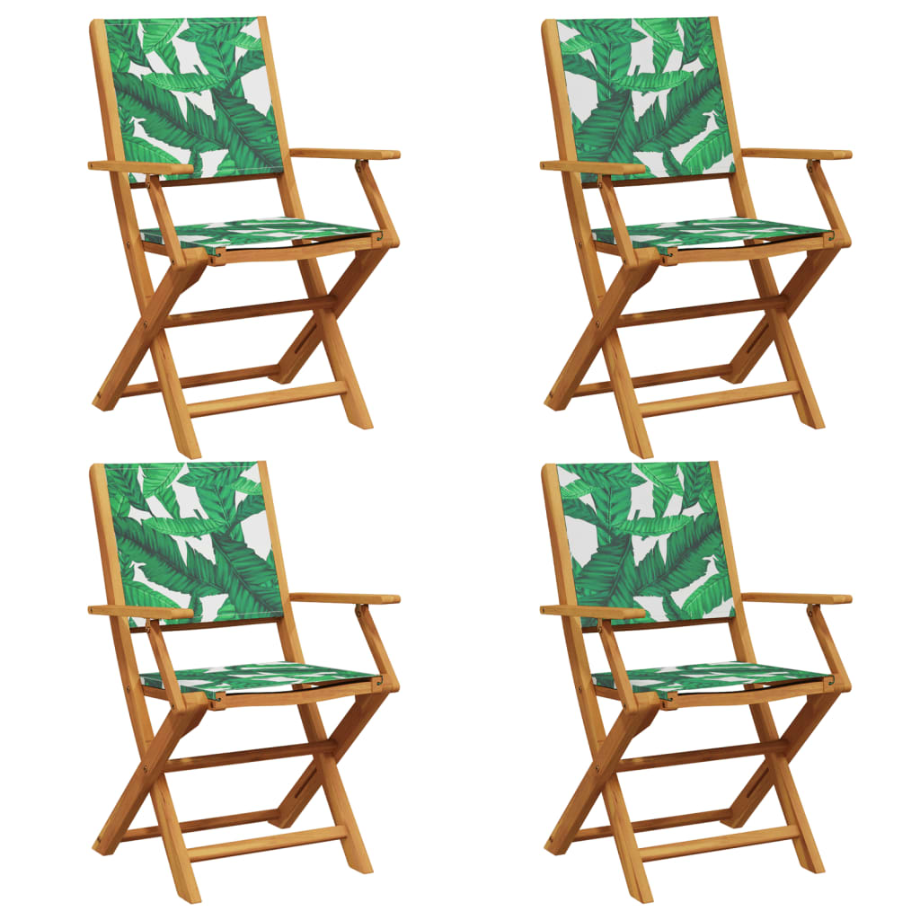 Folding Chairs Fabric and Solid Wood 4 pcs Leaf pattern
