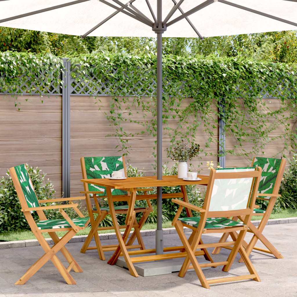 Folding Chairs Fabric and Solid Wood 4 pcs Leaf pattern