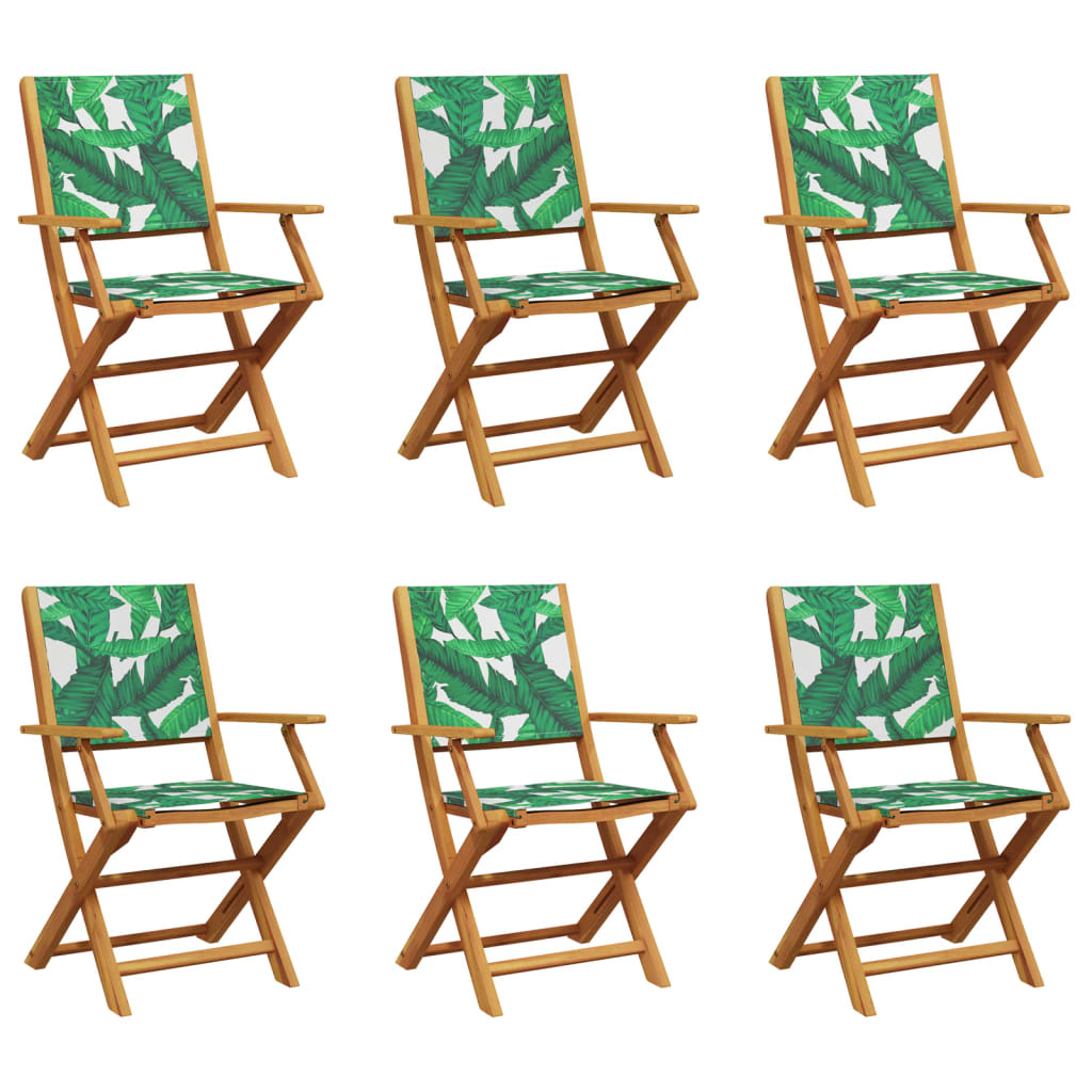Folding Chairs Fabric and Solid Wood 6 pcs Leaf pattern