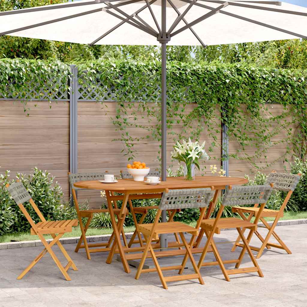 Folding Chairs Poly Rattan and Solid Wood Grey 6