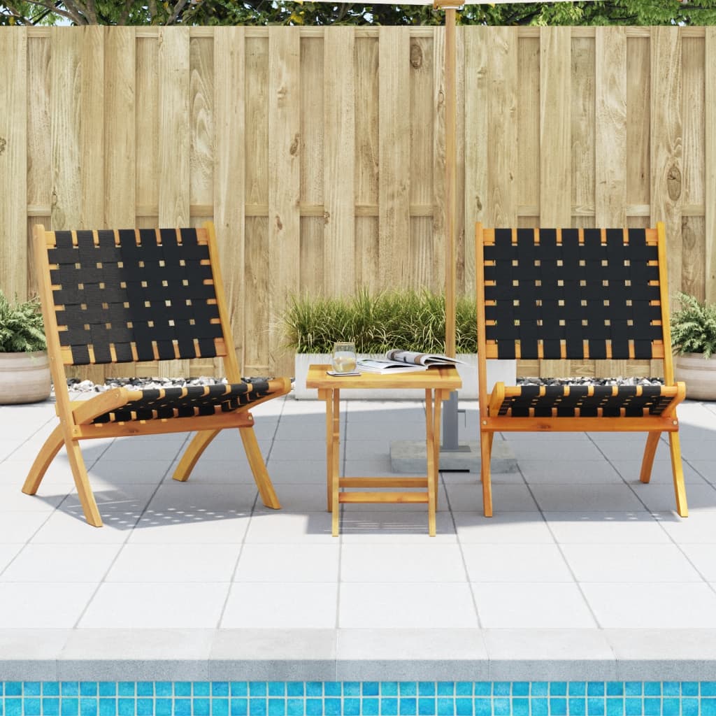 Folding Chairs 2 pcs Solid Wood Black With table