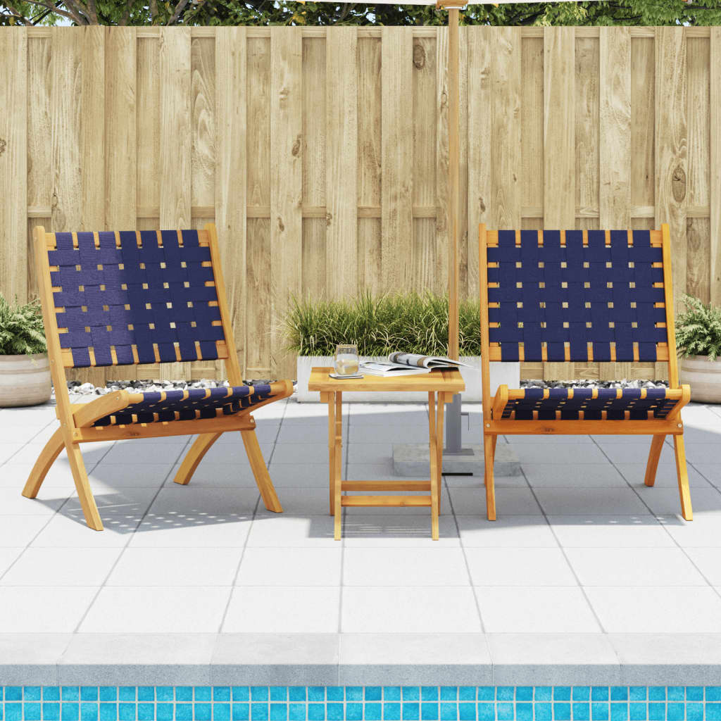 Folding Chairs 2 pcs Solid Wood Blue With table