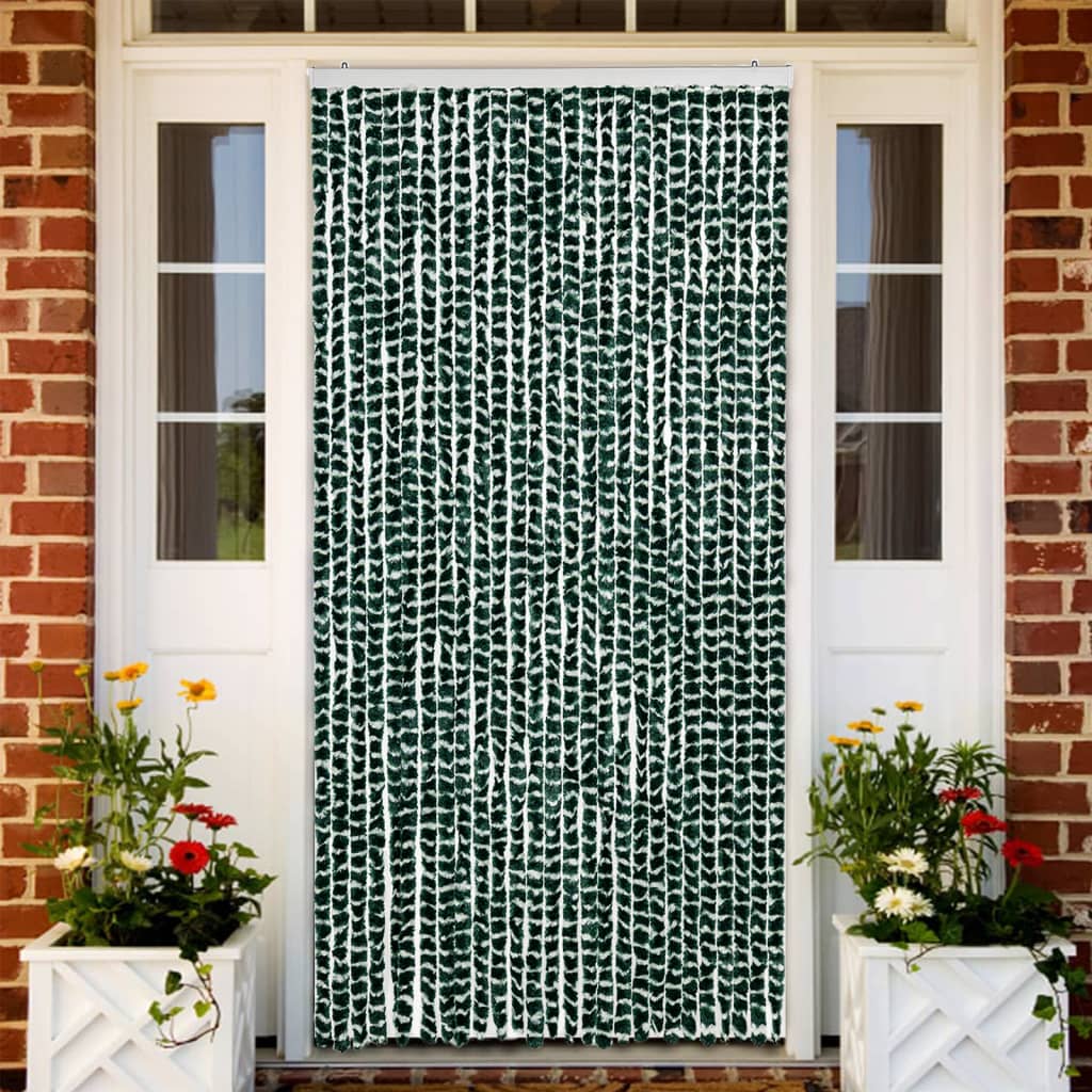 vidaXL Fly Curtain Green and White 118x220 cm Chenille 1