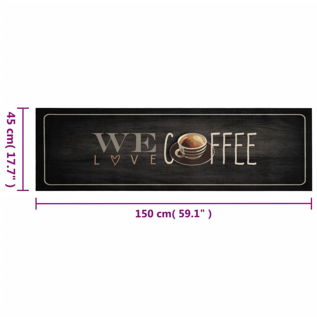 vidaXL Kitchen Rug Washable Coffee Text 45x150 cm Velvet 5