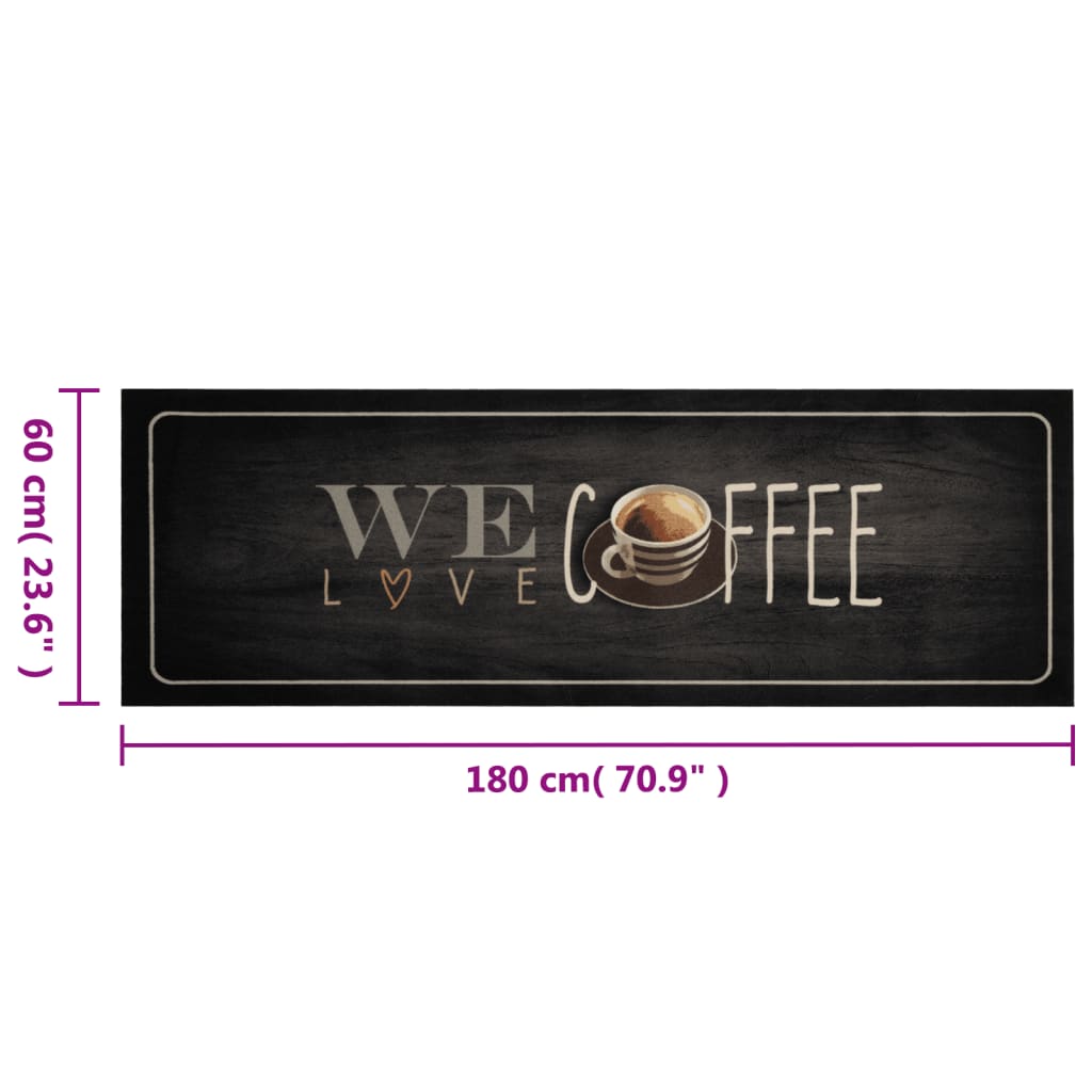 vidaXL Kitchen Rug Washable Coffee Text 60x180 cm Velvet 5