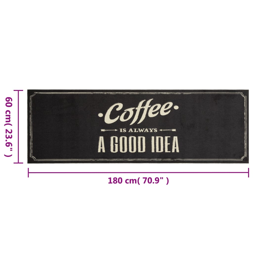 vidaXL Kitchen Rug Washable Coffee Text 60x180 cm Velvet 5