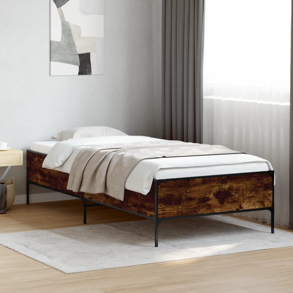 vidaXL Bed Frame without Mattress Smoked Oak 100x200 cm 1