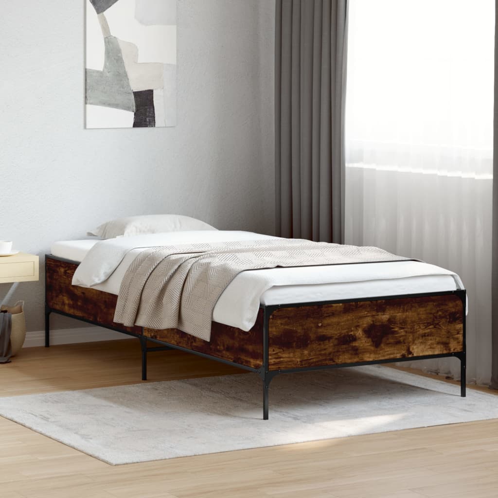 vidaXL Bed Frame without Mattress Smoked Oak 75x190 cm Small Single 1