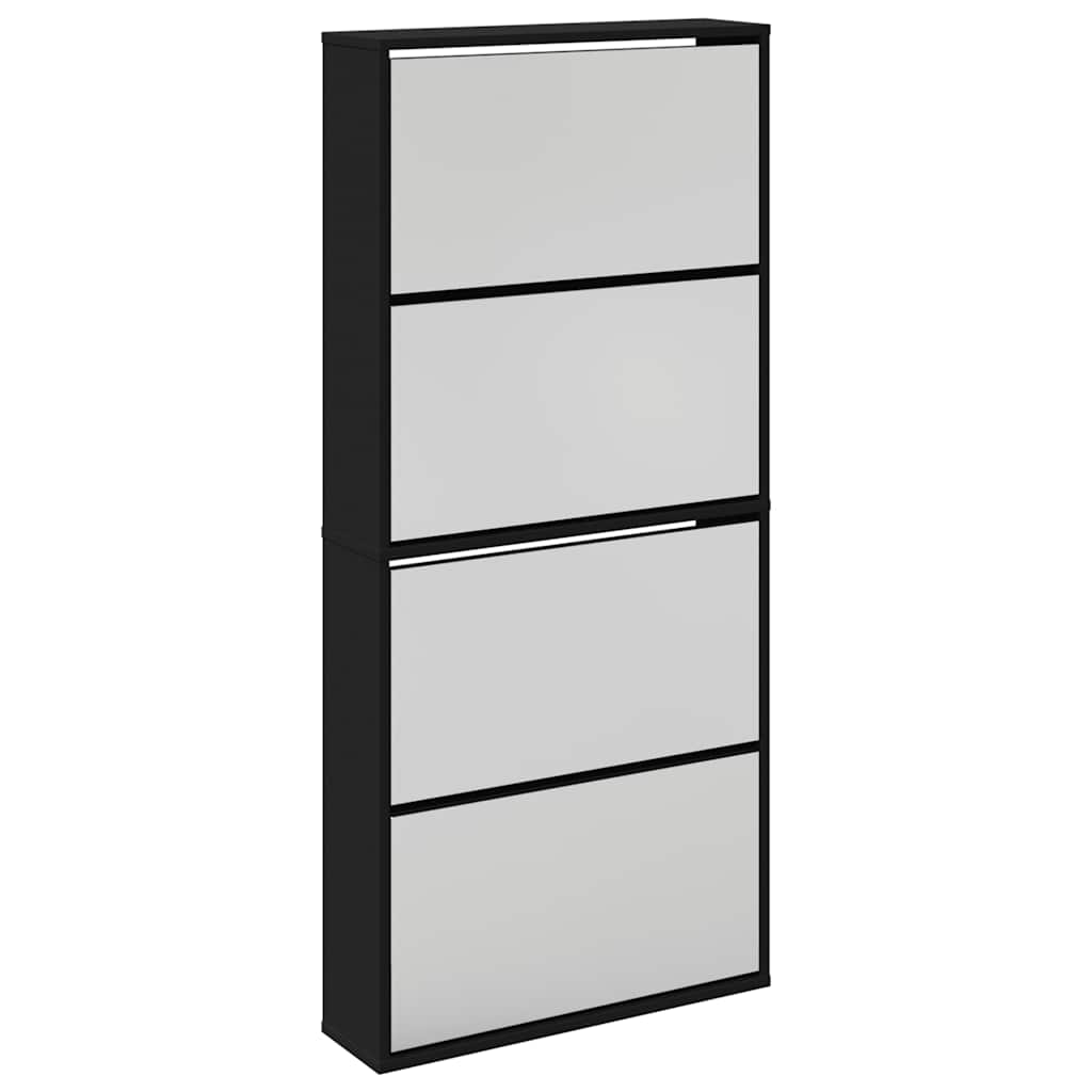 vidaXL Shoe Cabinet with Mirror 4-Layer Black 63x17x134 cm 2