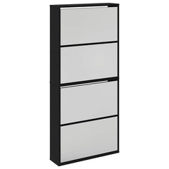 vidaXL Shoe Cabinet with Mirror 4-Layer Black 63x17x134 cm 2