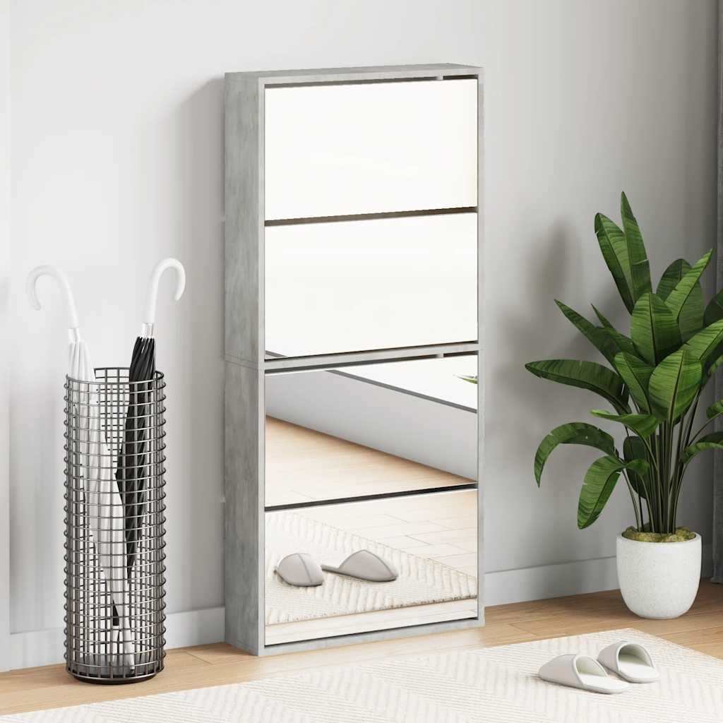 vidaXL Shoe Cabinet with Mirror 4-Layer Concrete Grey 63x17x134 cm 1