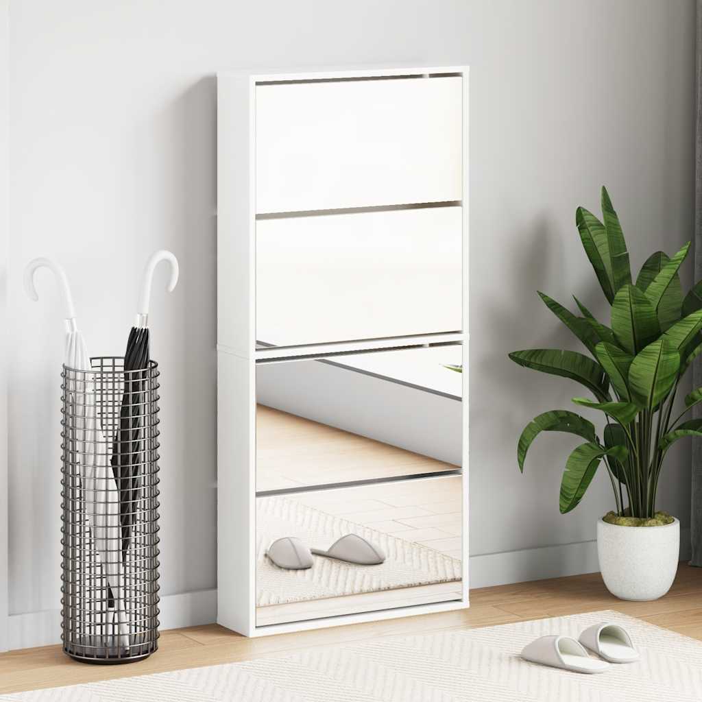 vidaXL Shoe Cabinet with Mirror 4-Layer High Gloss White 63x17x134 cm 1