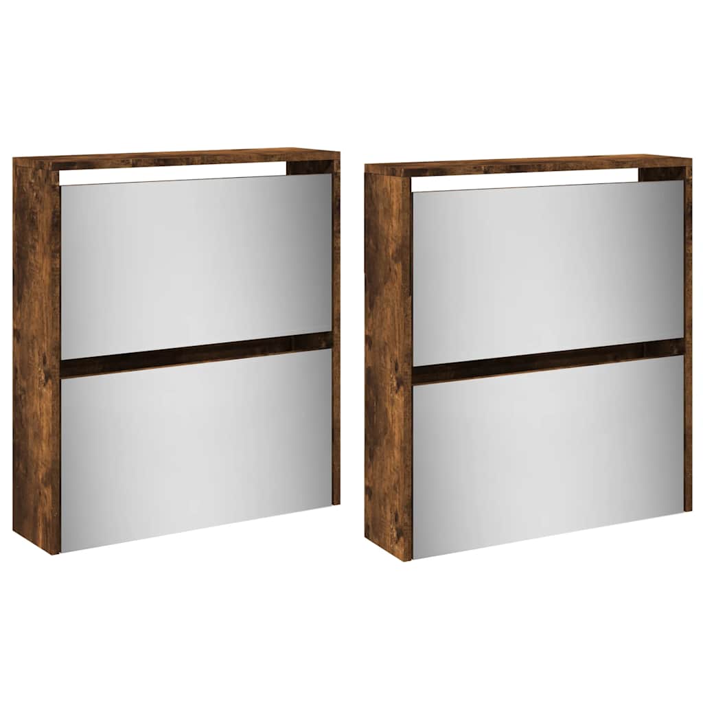 vidaXL Shoe Cabinet with Mirror 4-Layer Smoked Oak 63x17x134 cm 4