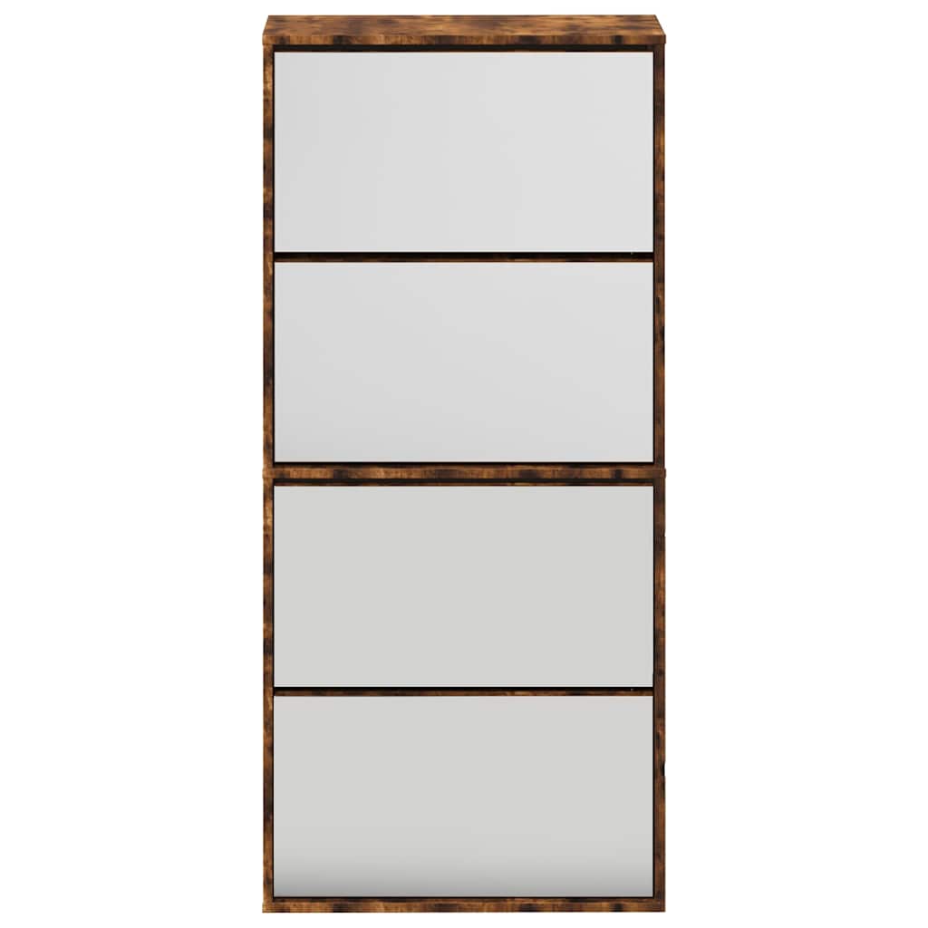 vidaXL Shoe Cabinet with Mirror 4-Layer Smoked Oak 63x17x134 cm 5