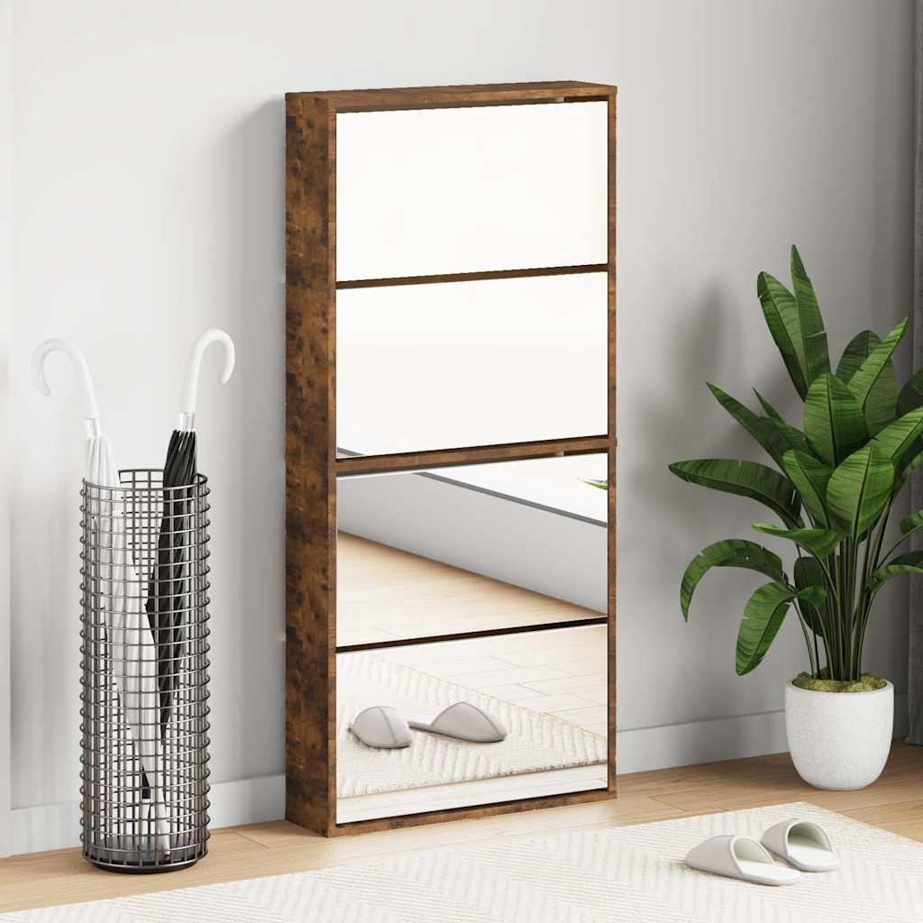 vidaXL Shoe Cabinet with Mirror 4-Layer Smoked Oak 63x17x134 cm 1