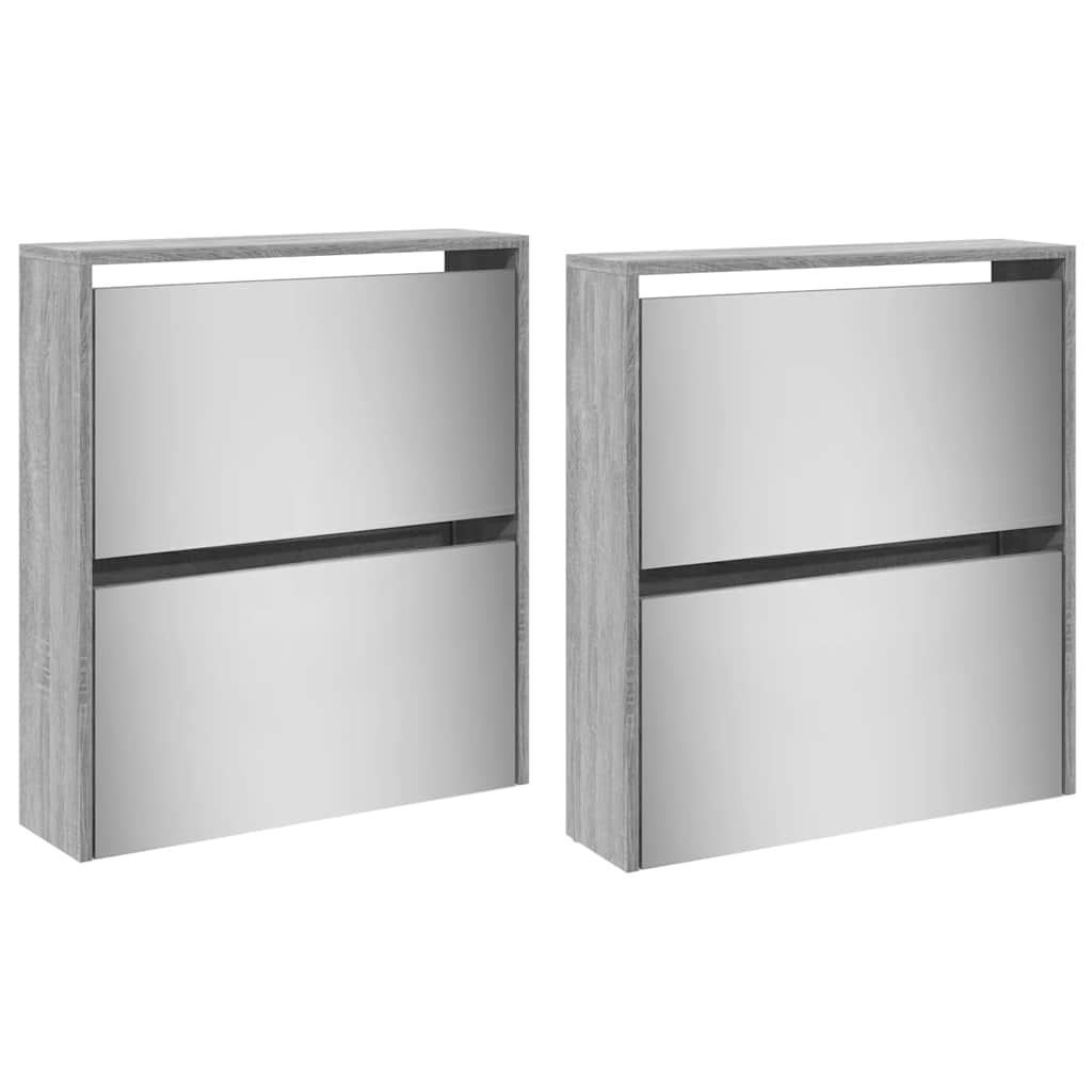 vidaXL Shoe Cabinet with Mirror 4-Layer Grey Sonoma 63x17x134 cm 4