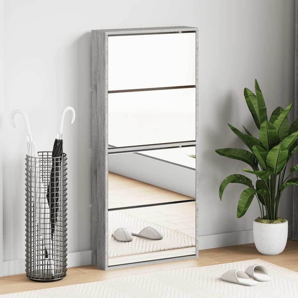 vidaXL Shoe Cabinet with Mirror 4-Layer Grey Sonoma 63x17x134 cm 1