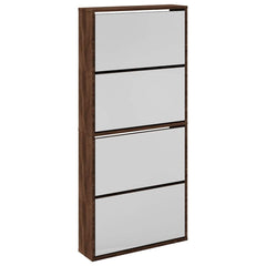 vidaXL Shoe Cabinet with Mirror 4-Layer Brown Oak 63x17x134 cm 2