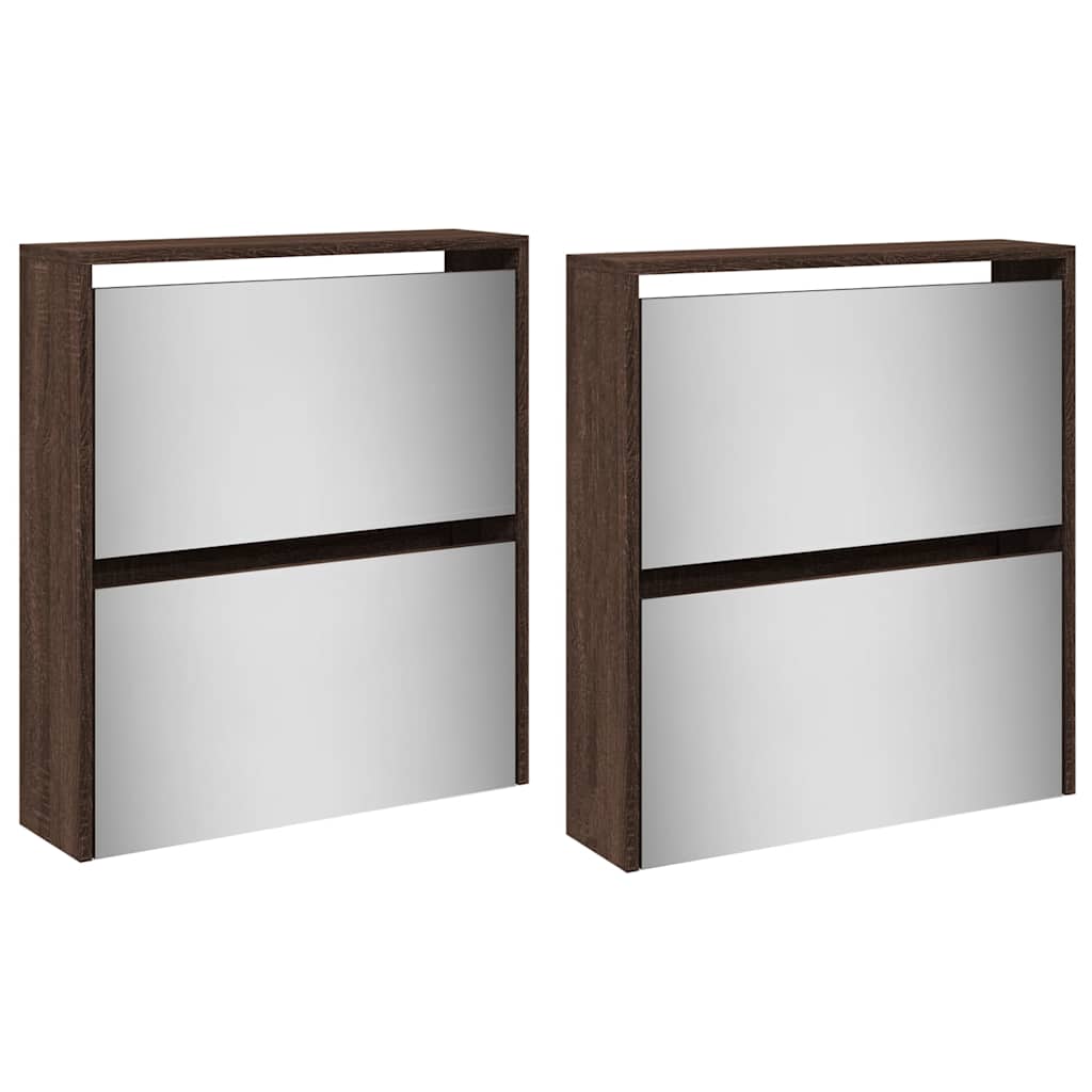 vidaXL Shoe Cabinet with Mirror 4-Layer Brown Oak 63x17x134 cm 4