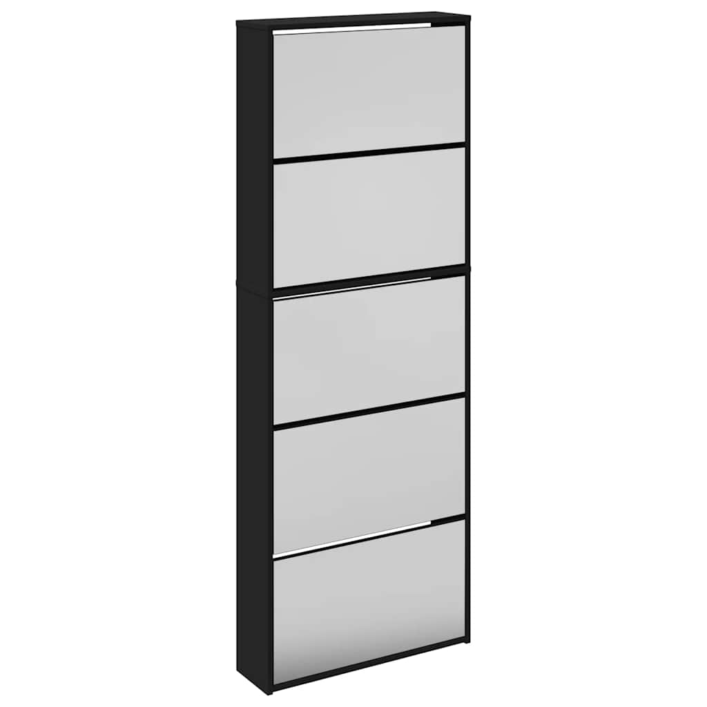 vidaXL Shoe Cabinet with Mirror 5-Layer Black 63x17x169.5 cm 2
