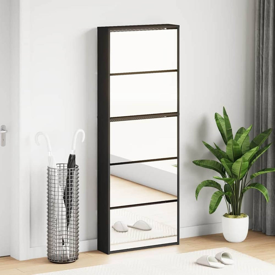 Shoe Cabinet with Mirror 5-Layer in Black