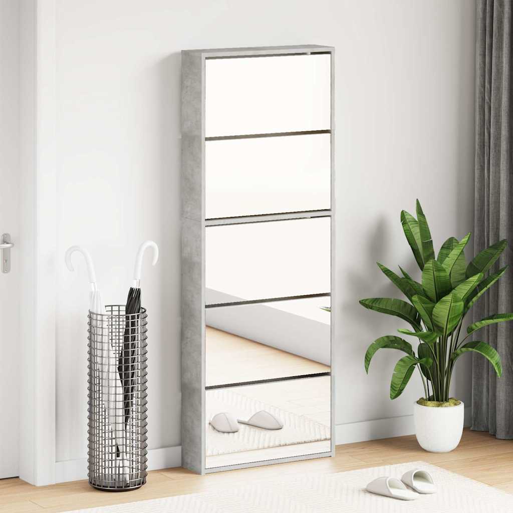 vidaXL Shoe Cabinet with Mirror 5-Layer Concrete Grey 63x17x169.5 cm 1