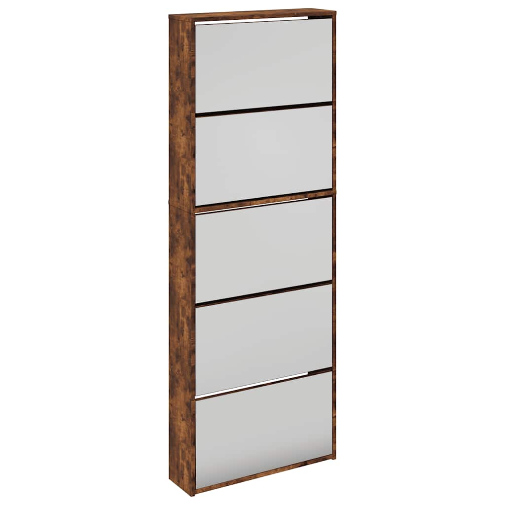 vidaXL Shoe Cabinet with Mirror 5-Layer Smoked Oak 63x17x169.5 cm 2