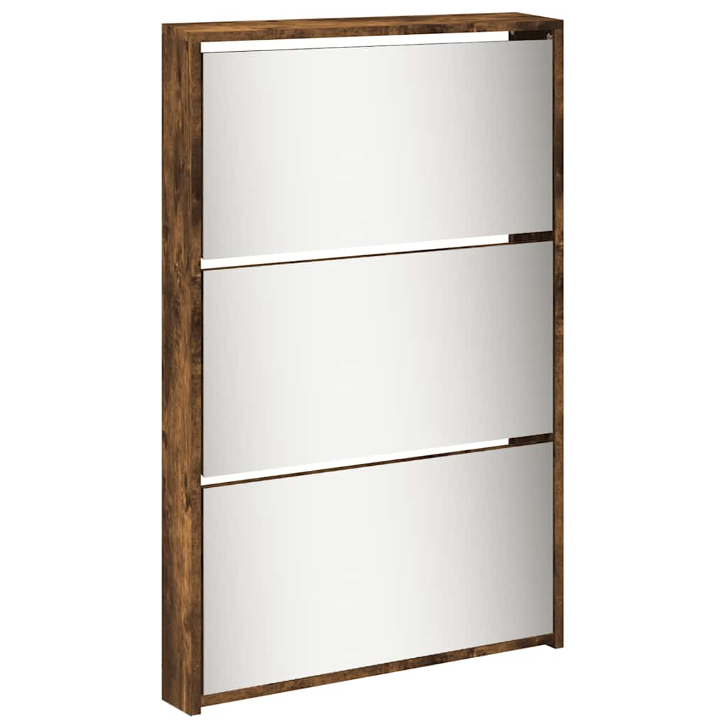 vidaXL Shoe Cabinet with Mirror 5-Layer Smoked Oak 63x17x169.5 cm 4