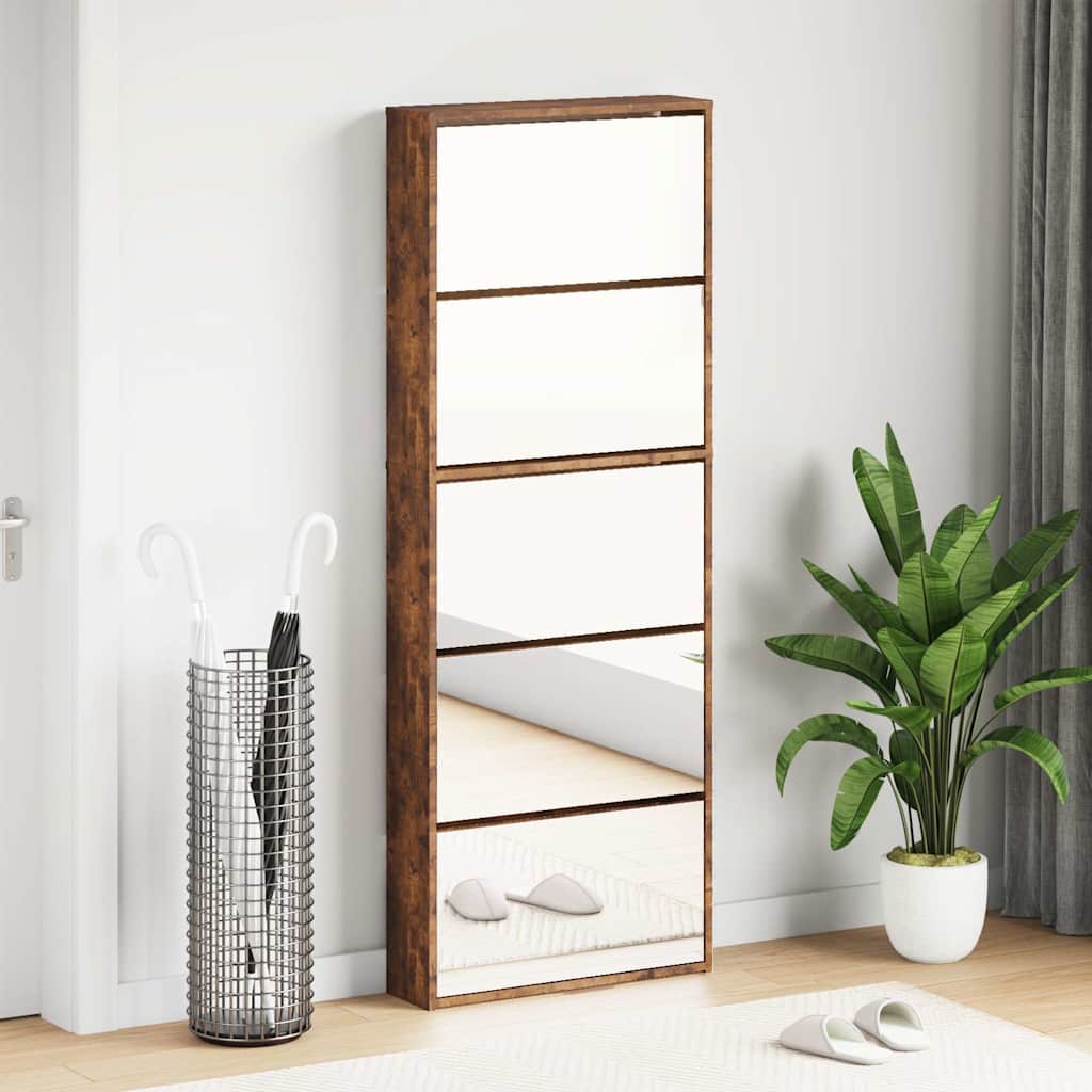 vidaXL Shoe Cabinet with Mirror 5-Layer Smoked Oak 63x17x169.5 cm 1
