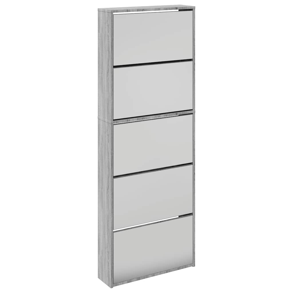 vidaXL Shoe Cabinet with Mirror 5-Layer Grey Sonoma 63x17x169.5 cm 2