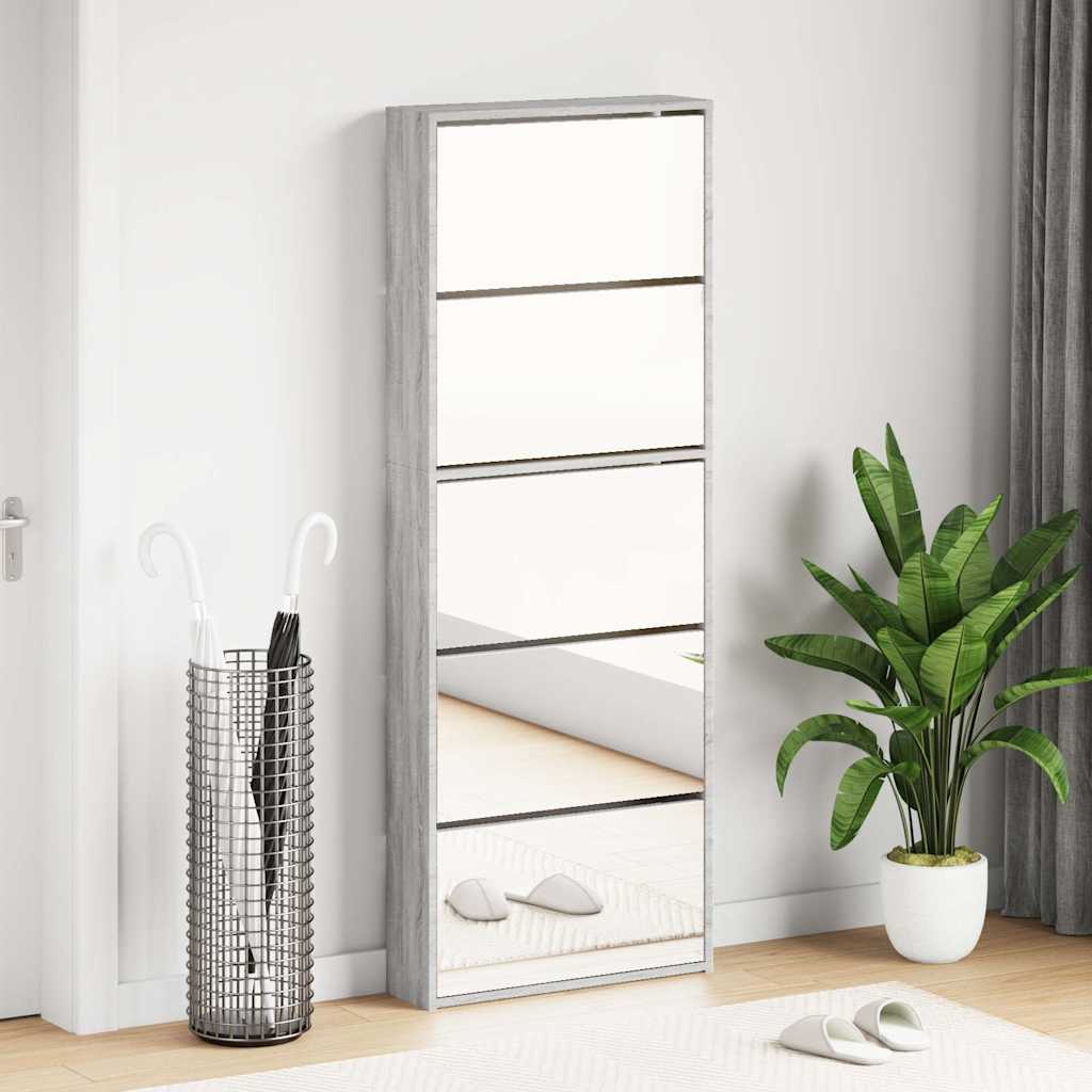 vidaXL Shoe Cabinet with Mirror 5-Layer Grey Sonoma 63x17x169.5 cm 1
