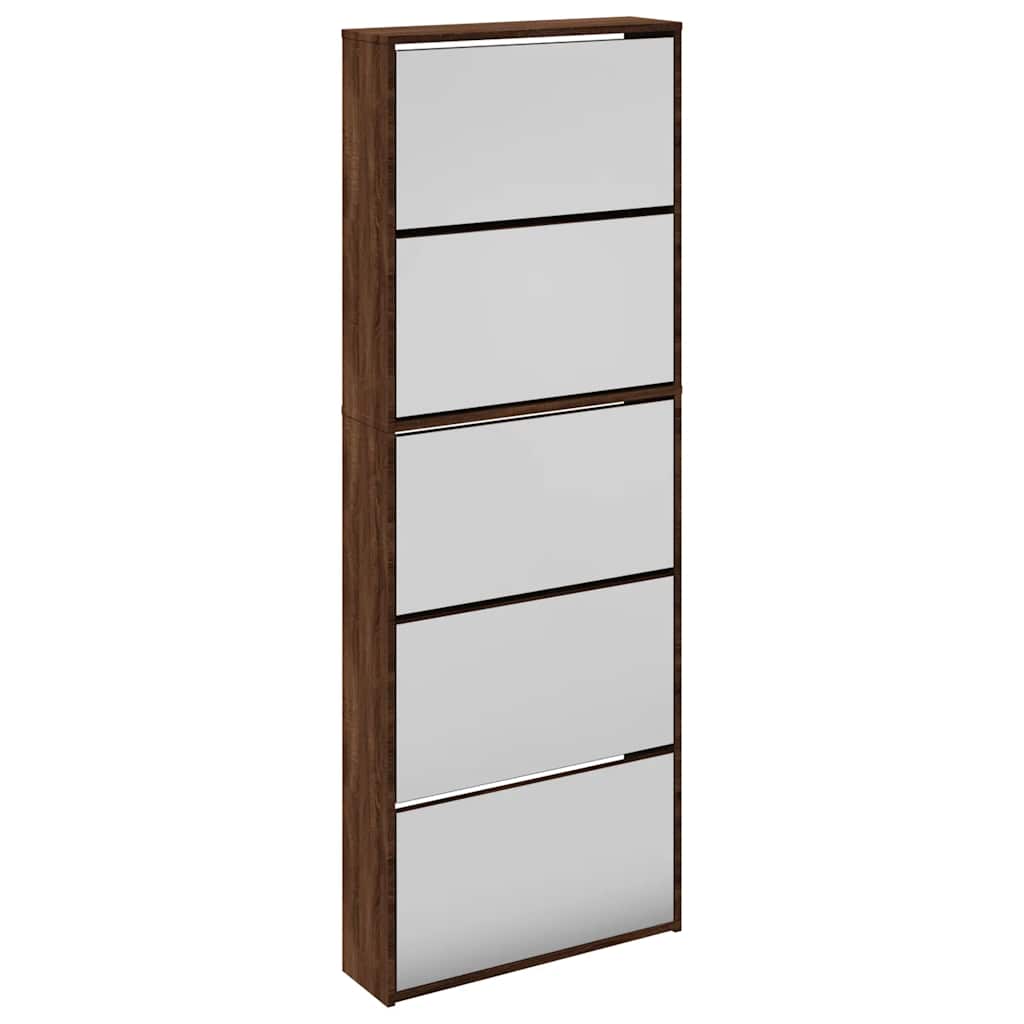 vidaXL Shoe Cabinet with Mirror 5-Layer Brown Oak 63x17x169.5 cm 2