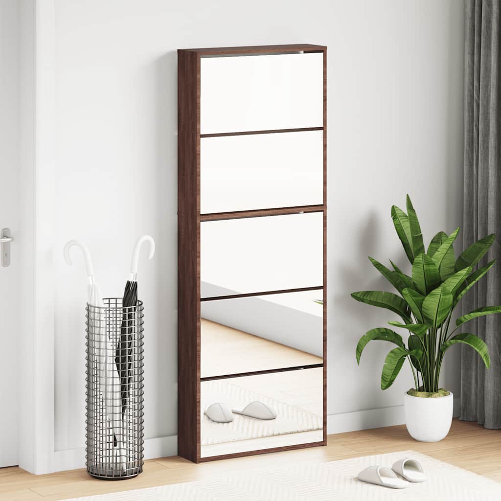 vidaXL Shoe Cabinet with Mirror 5-Layer Brown Oak 63x17x169.5 cm 1