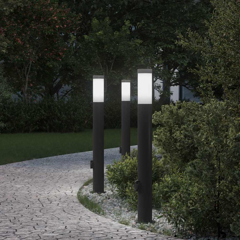 vidaXL Bollard Lights with Outlet 3pcs 80 cm Stainless Steel IP44 1