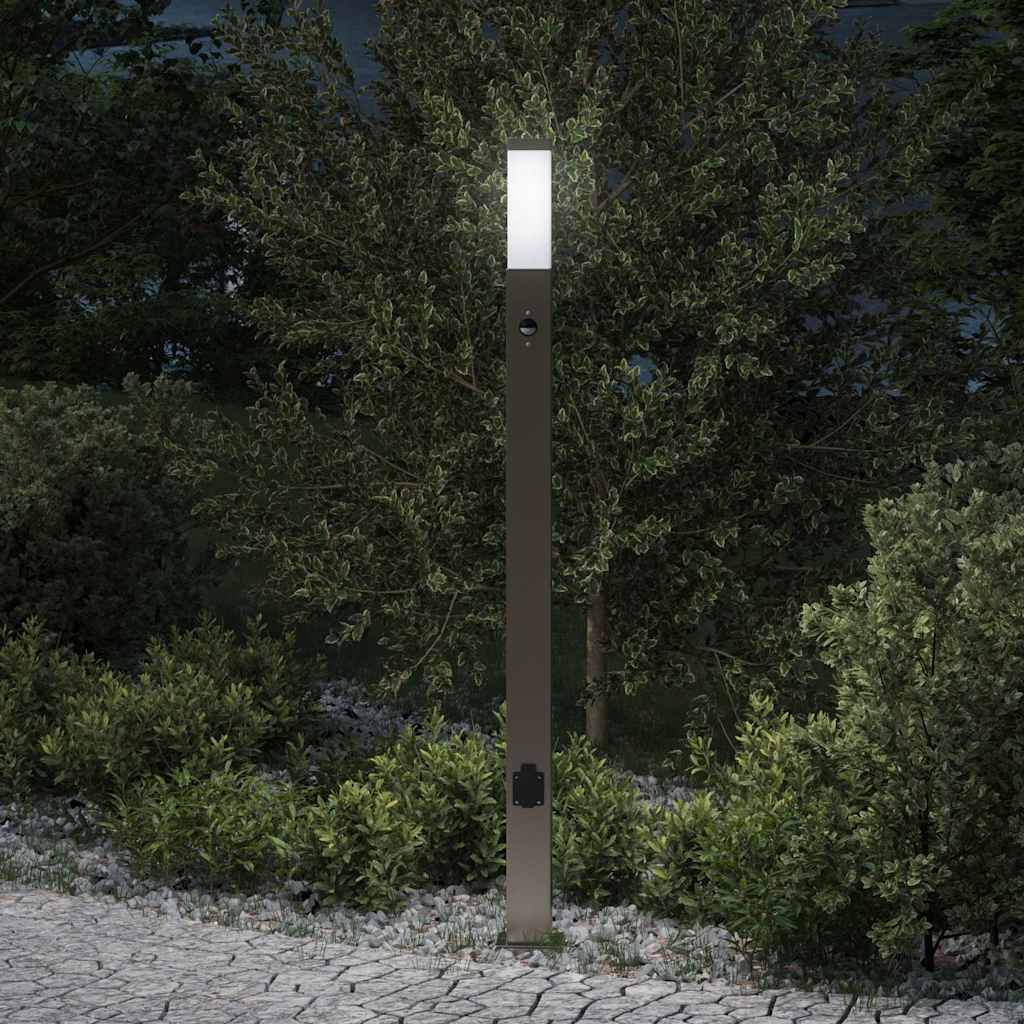 vidaXL Bollard Light with Sensor&Outlet 110 cm Stainless Steel IP44 1