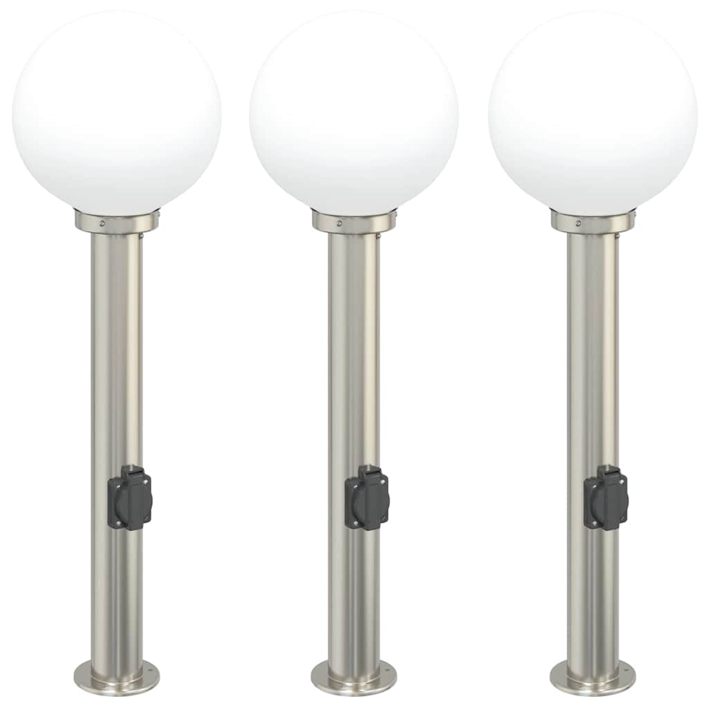 vidaXL Bollard Lights with Outlet 3 pcs 80 cm Stainless Steel IP44 2