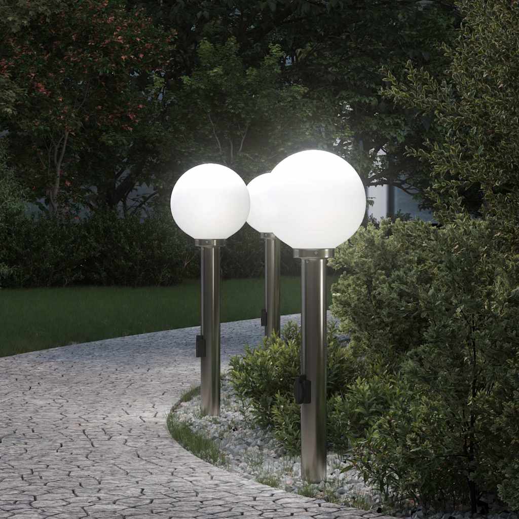 vidaXL Bollard Lights with Outlet 3 pcs 80 cm Stainless Steel IP44 1