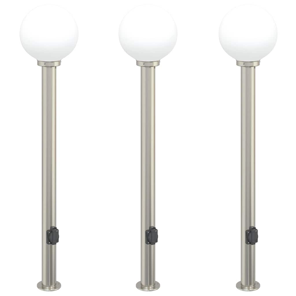 vidaXL Bollard Lights with Outlet 3 pcs 120 cm Stainless Steel IP44 2