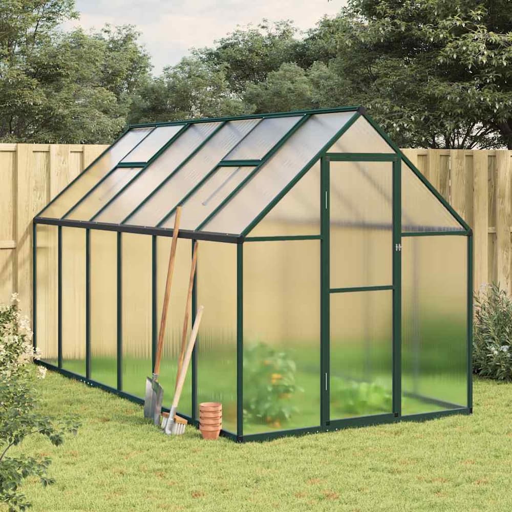 Greenhouse with Base Frame Aluminium Green 334 cm 195 cm