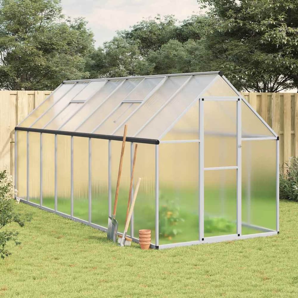 Greenhouse with Base Frame Aluminium Silver 445 cm 195 cm