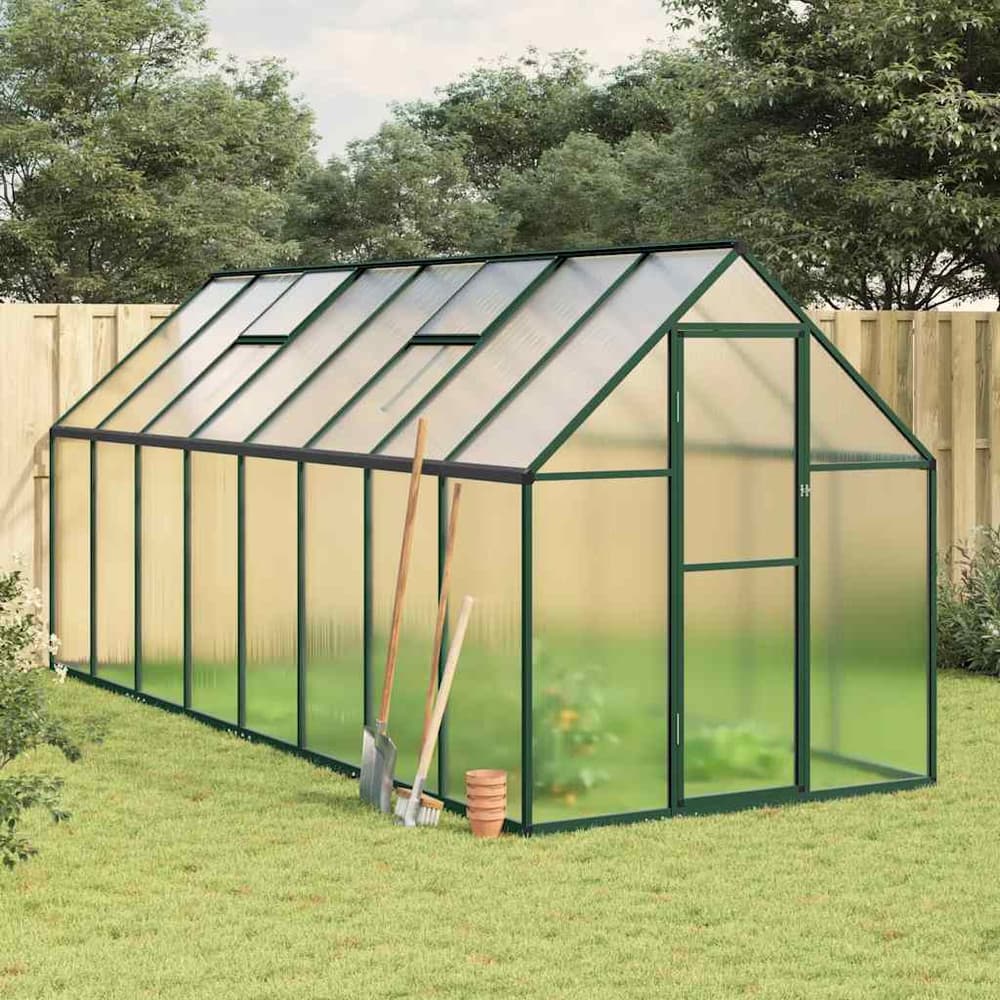 Greenhouse with Base Frame Aluminium Green 445 cm 195 cm