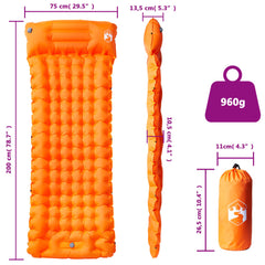 vidaXL Self Inflating Camping Mattress with Pillow 1-Person Orange 6