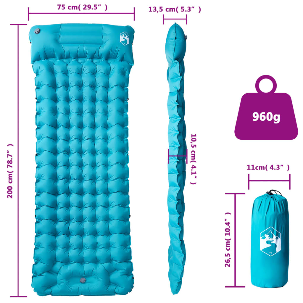 vidaXL Self Inflating Camping Mattress with Pillow 1-Person Blue 6