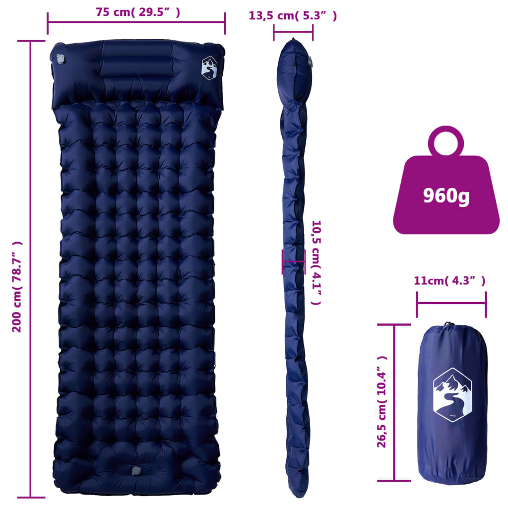 vidaXL Self Inflating Camping Mattress with Pillow 1-Person Navy Blue 6