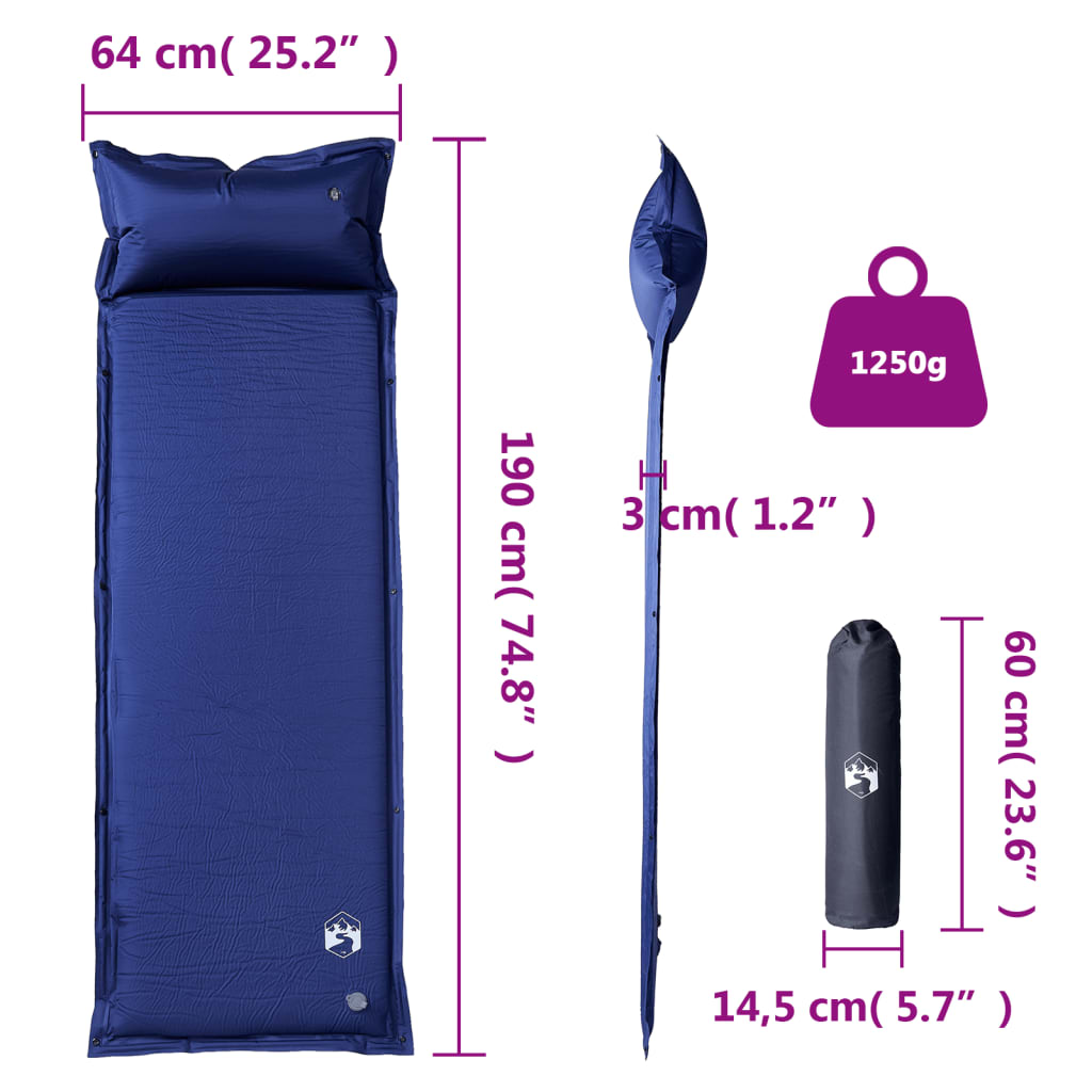 vidaXL Self Inflating Camping Mattress with Pillow 1-Person Navy Blue 6