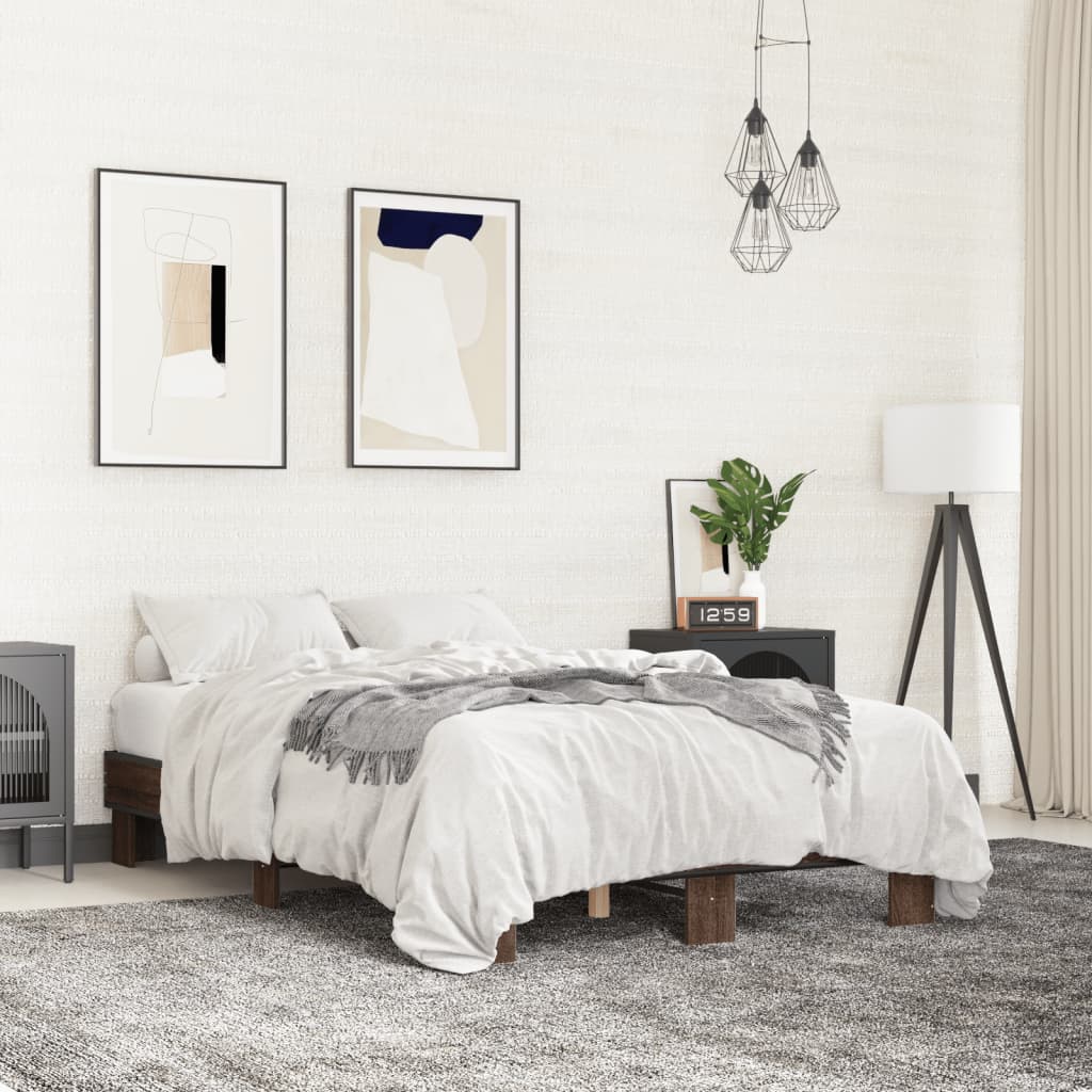 Bed Frame without Mattress Length Brown Oak