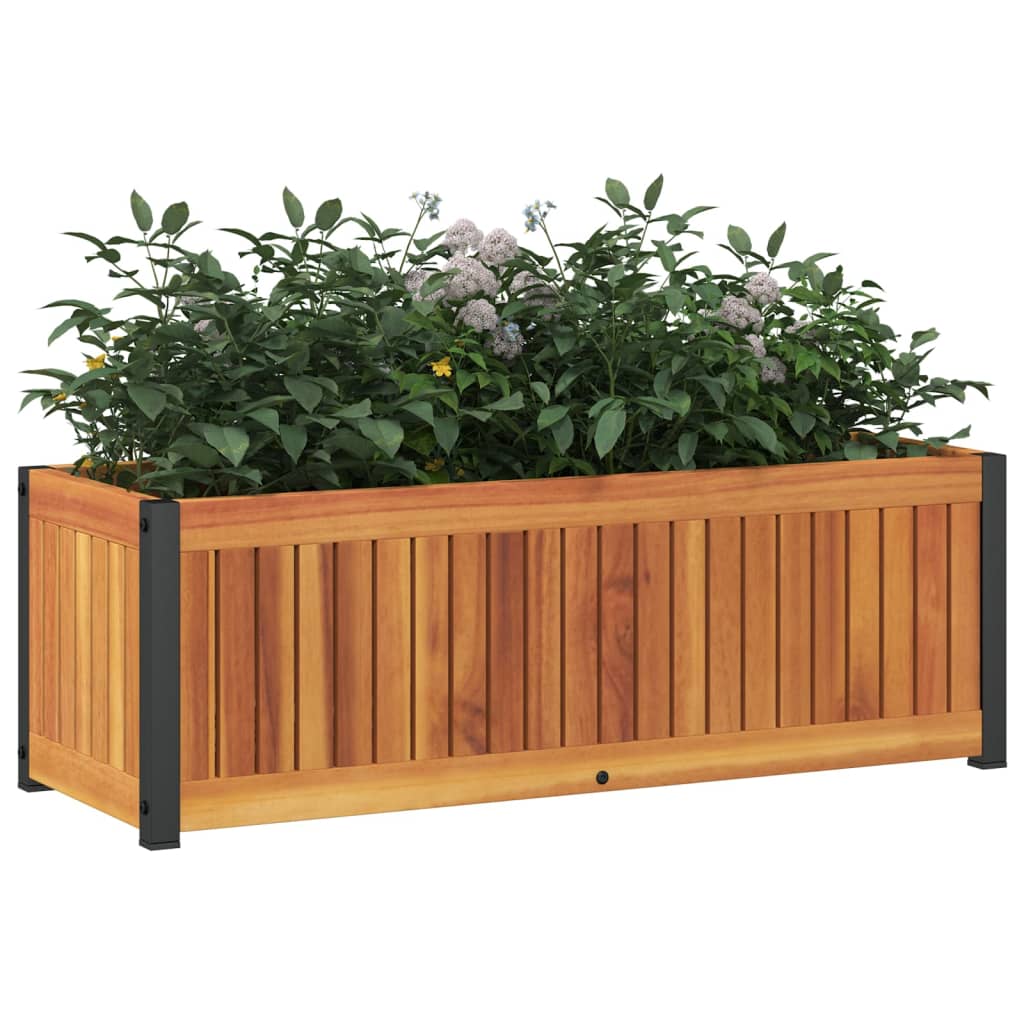 vidaXL Garden Planter 80x30x27.5 cm Solid Wood Acacia and Steel 3